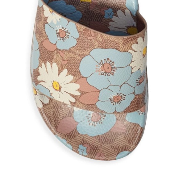 COACH Udele Sig Floral Aqua Rubber Slide Sandals - Picture 3 of 7